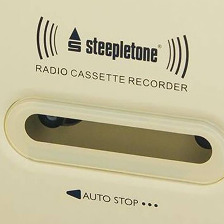 Portable Radio Cassette Player/Recorder With Mic & Earphones - Cream, Battery/Mains Powered