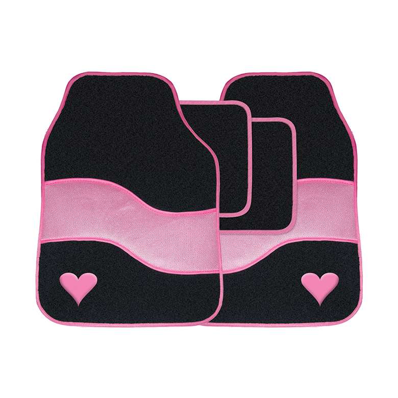 4 Pc Velour Pink Heart Motif Car Mat Set Coopers Of Stortford