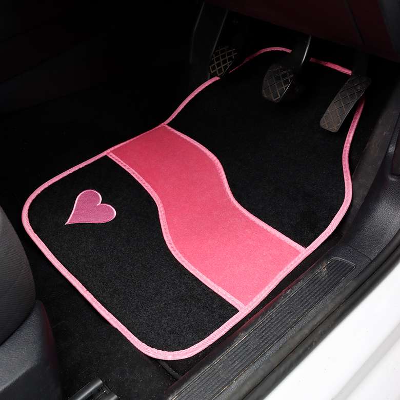 4pc Velour Auto Mat Fußraum Teppich Set mit farbigen binden Detail & Herz  Motiv - Pink : : Auto & Motorrad