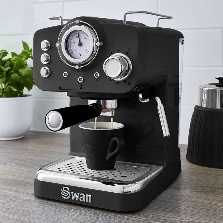 Swan Retro Pump Espresso Coffee Machine Black Coopers Of Stortford