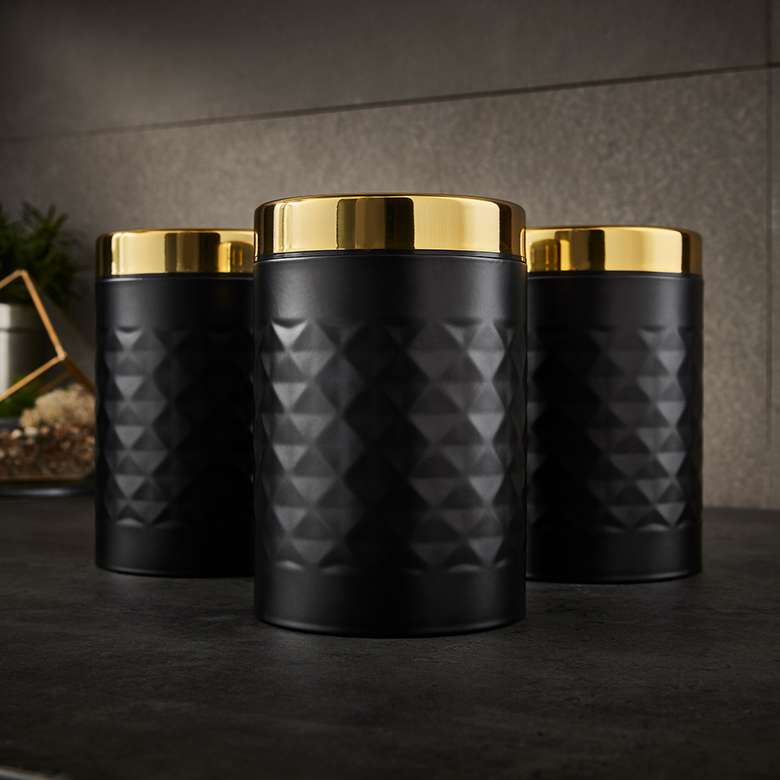 Gold tea shop coffee sugar canisters