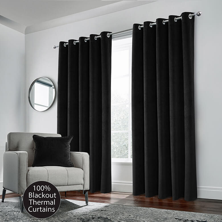 Hampton Blackout Curtains Eyelet Header Black