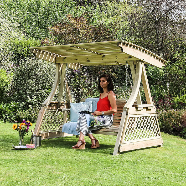 Antoinette wooden three seater garden swing 2025