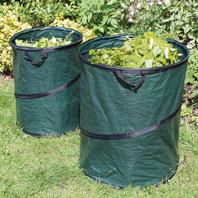 Walkingpround 2 Pack Pop-Up Garden Waste Bags 63 Gallons Lawn & Leaf Bags Container Spring Buckets Collapsible Durable Reusable 