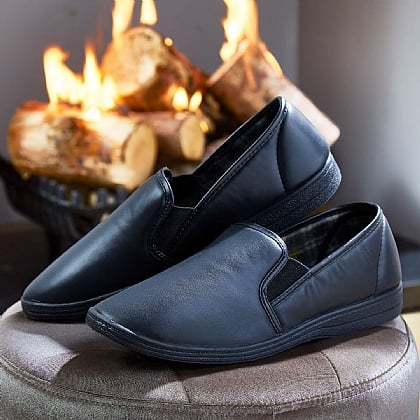 Men's Black PU Slippers