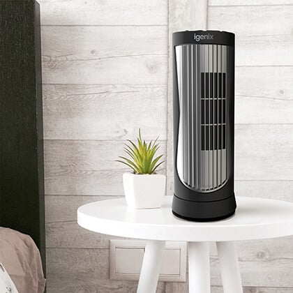 Igenix 12 Inch Mini Oscillating Tower Fan Black And Silver Coopers Of Stortford