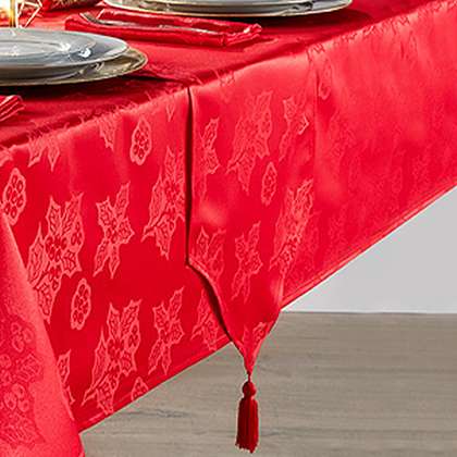 Felt Table Runner — 40x11 Inch Rectangle Placemat, Openwork Floral Design, Heat Resistant & Decorative (Red)