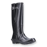 Cotswold Windsor Tall Wellington Boots For Women - Black Rubber Rain Boots With Side Buckle Strap (UK Size 10)